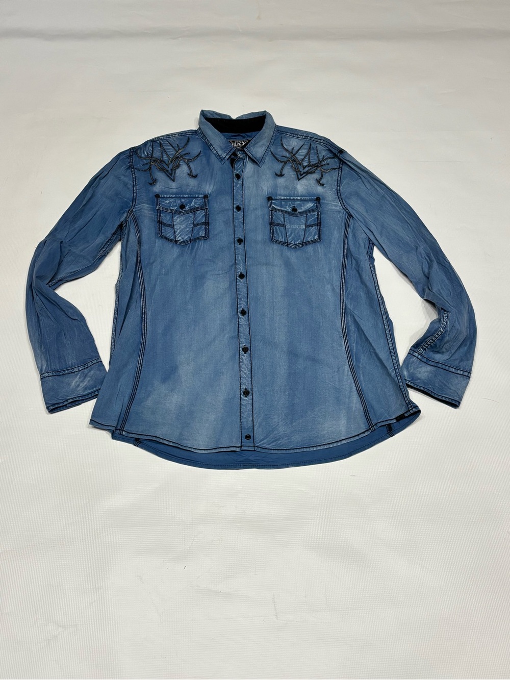 Buckle Black Light Blue Shirt with Black Trim